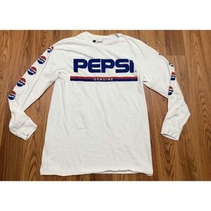 Pepsi T-Shirt Mens Medium Genuine Logo Sleeve Graphics Retro White